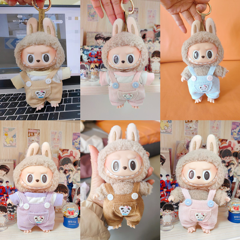 Labubu accesorios de ropa 15cm colgante tire paño muñeca ropa oso suspender pantalones camiseta traje
