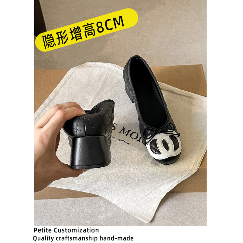 Women's 2026 new style color-blocked bowknot shallow-toe small-heeled high-heeled shoes with inner height increase and diamond pattern Women's 2026 new style color-blocked bowknot shallow-toe small-heeled high-heeled shoes with inner height increase and diamond pattern