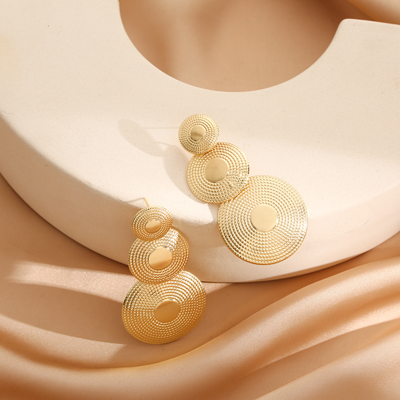 Metal Material Round Pattern 1 Pair Retro Round Plating Metal Drop Earrings