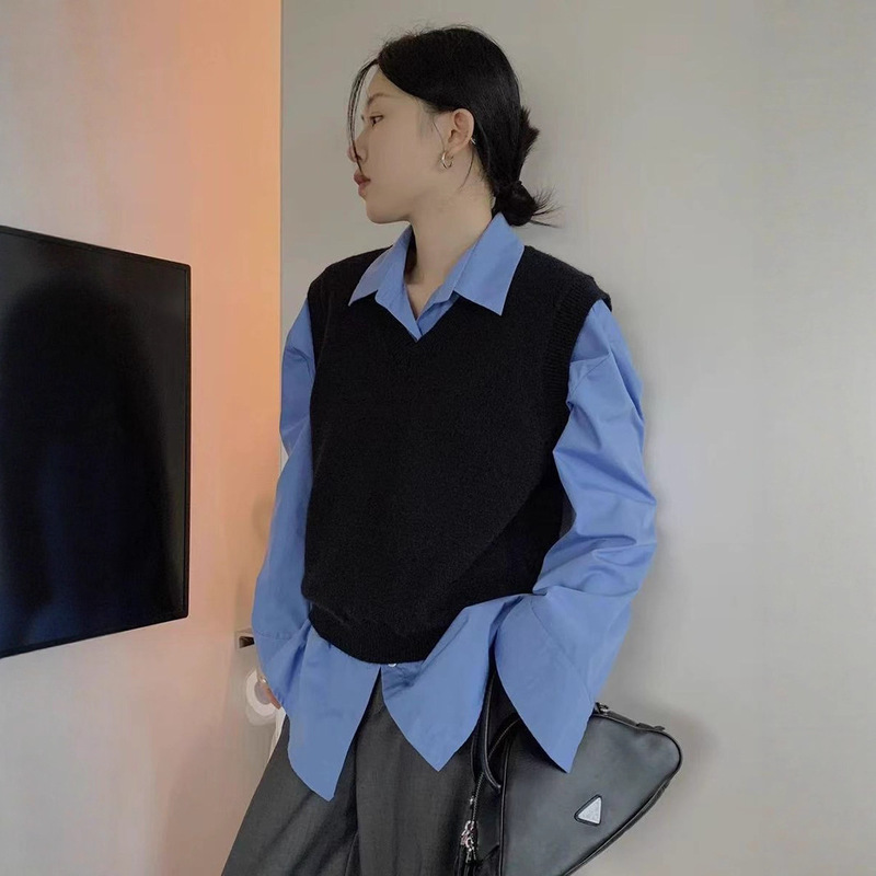 十三行R*S家韩系小众！2025秋季新款v领叠穿坎肩马甲背心女|undefined