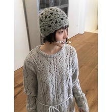 韩国小众手工钩针镂空花卉针织帽女春夏薄款透气包头帽毛线帽女士