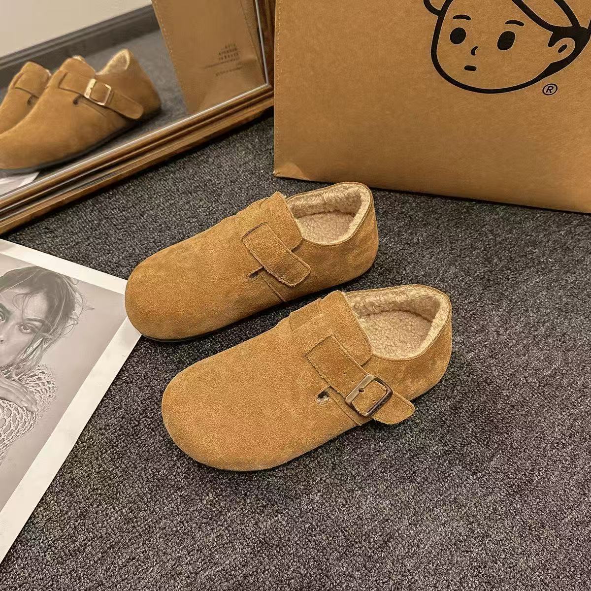 Retro Bocken zapatos de mujer de soleas gruesas otoño y invierno 2025, nuevos zapatos cálidos de terciopelo de moda casual