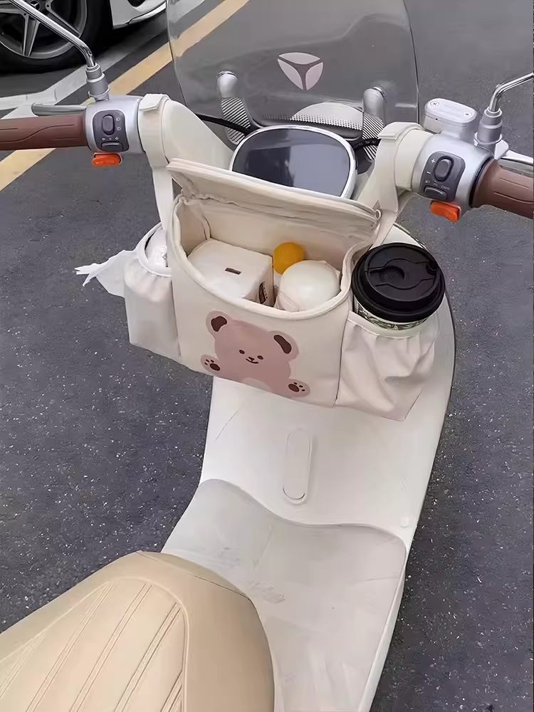 New Electric Vehicle Hanging Storage Bag for Tricycles and Baby Strollers, Large Capacity Front Storage Pouch, Phone Holder