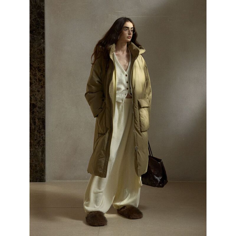 [Colne] Winter New Style Comfortable and Soft Slightly Wrinkled Cotton-Feel Quilted Oversized Long down Jacket M9713
