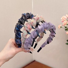 超仙褶皱网纱波浪发箍女2025新款夏季带齿防滑高颅顶炫彩渐变发饰