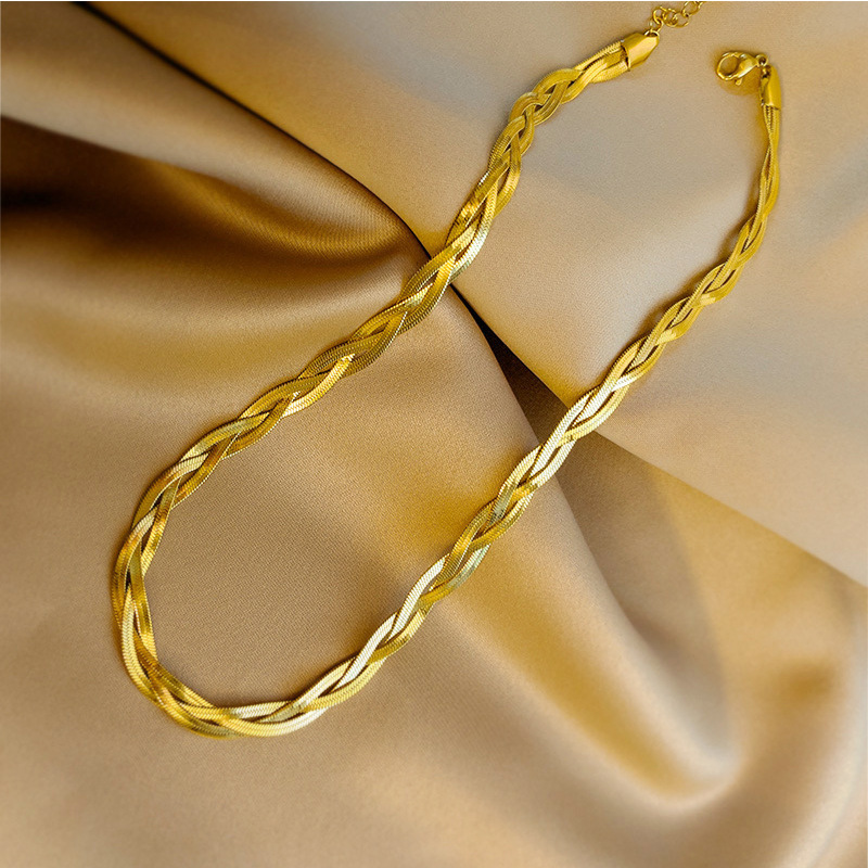 Three Strand Braided Necklace Titanium Steel Clavicle Jewellery_voghion.com