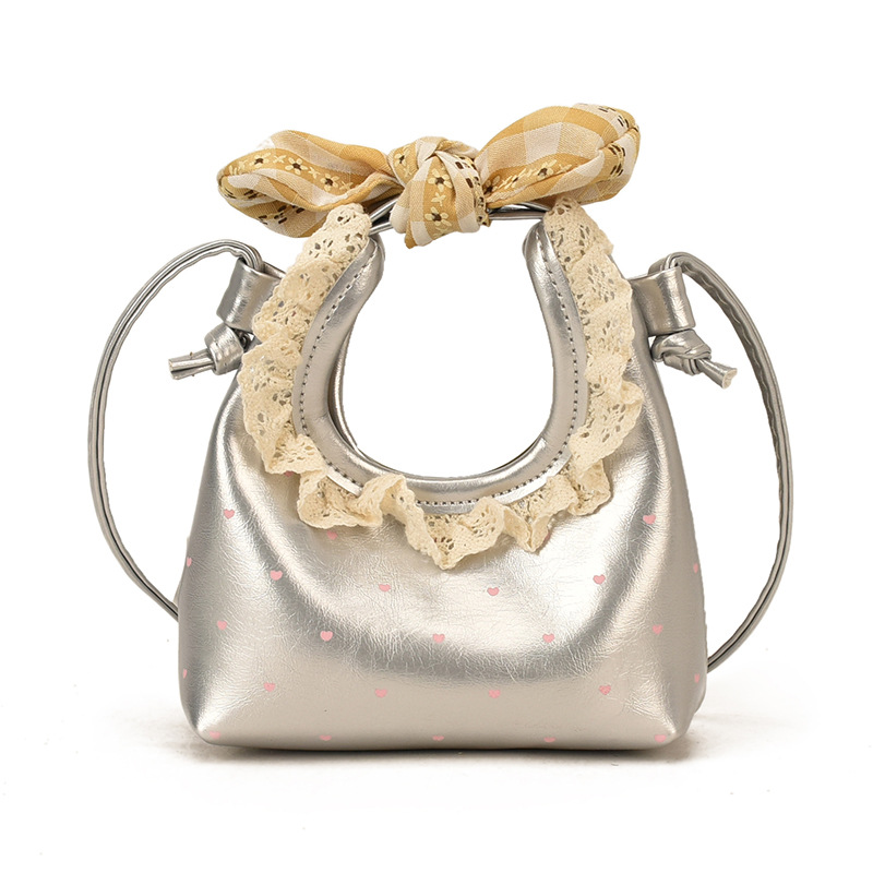 Pequeño arco fresco bolso de hombro de niñas bolso de encaje extranjero amor ondulado mini bolso para niños