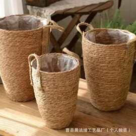 北欧草编编织花篮大号花瓶摆件插花客厅满天星花盆套藤编花盆简约