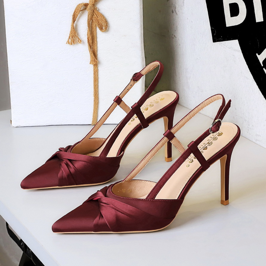 312-2 European And American Style High-End Banquet Heel Stiletto Shallow Bowknot Hollow Back Strap Ultra High Heel_vogvips.com