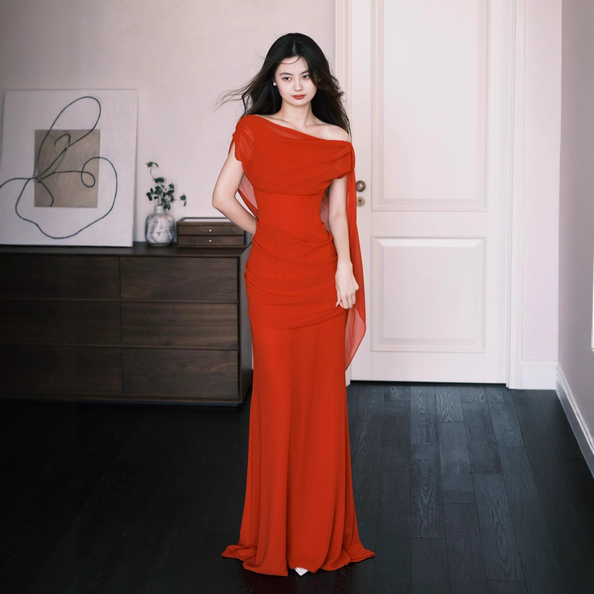 Red Toast Dress, High-End Fishtail Backless French Wedding Dressing Gown, Bridal Niche Engagement Thank You Dress