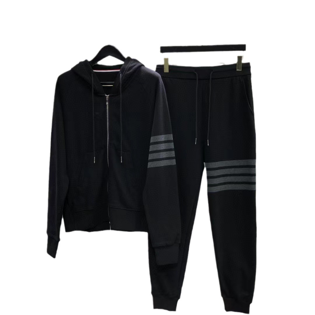 (2개) 공장 직접 TB 톰 가을 및 겨울 새로운 클래식 4 바 원사 염색 크루 넥 스웨터 지퍼 후드 캐주얼 세트