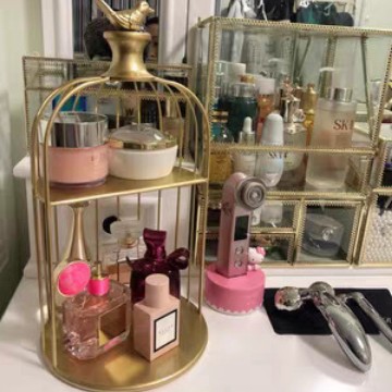 Ins cosméticos estante de almacenamiento jaula de pájaros de hierro forjado estante de escritorio estante de aparador estante de acabado de cuidado de la piel caja de almacenamiento de lápiz labial