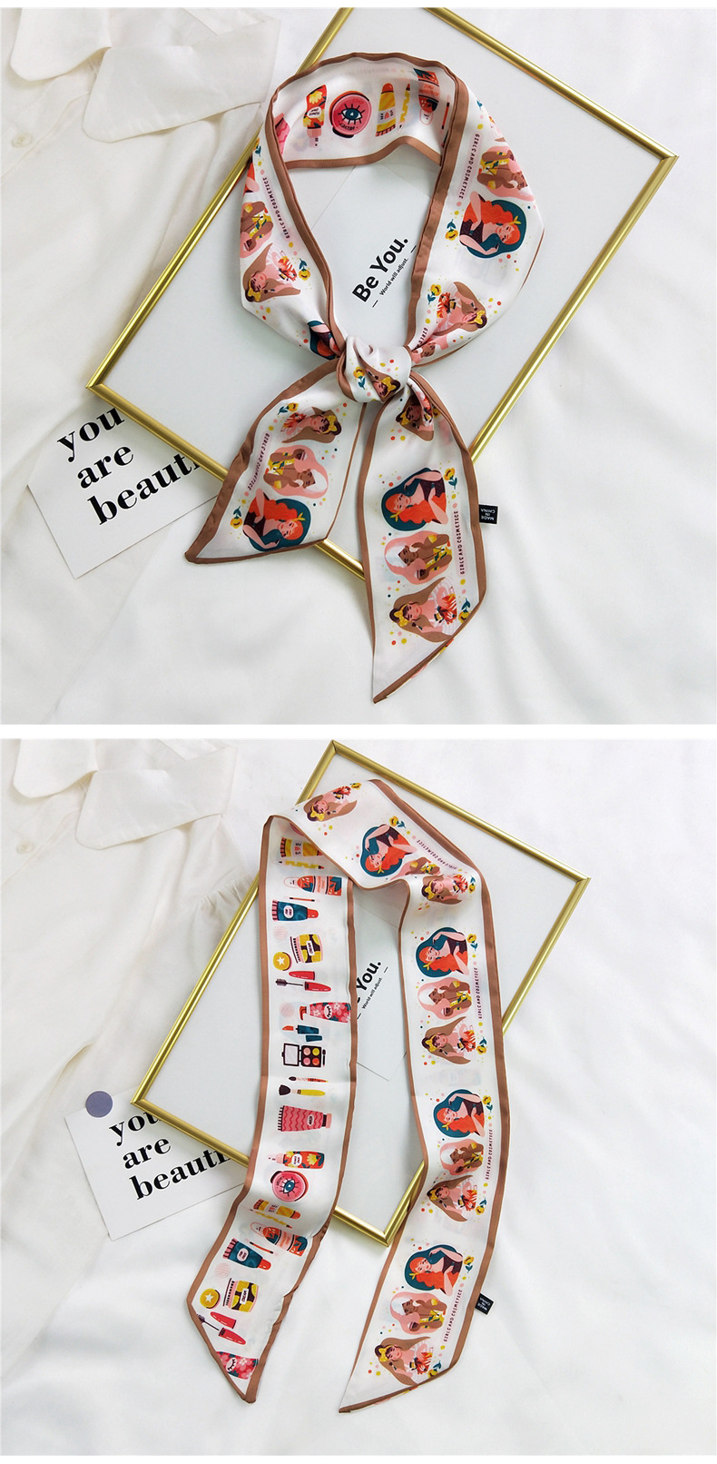 20g Weight Silk Scarf Classification Travel Occasion Unisex Gender Sweet Style Khaki, Multicolor, Dark Blue, White, Red, Green, Blue, Yellow, Black Color Fashion Silk Scarf Hair Tie 11
