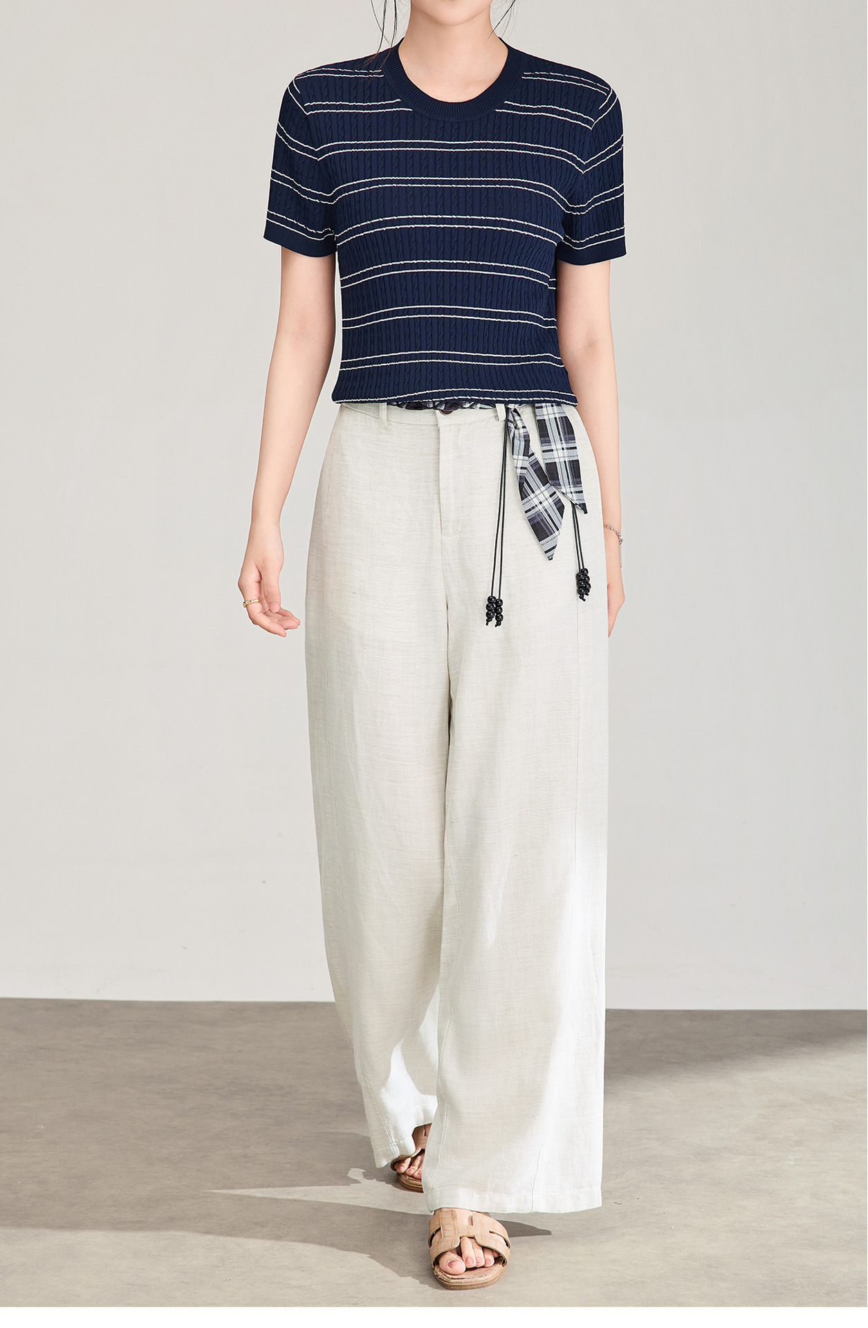 Quần culottes nữ ống rộng chất liệu linen phối dây rút cạp — màu sắc chi tiết 10
