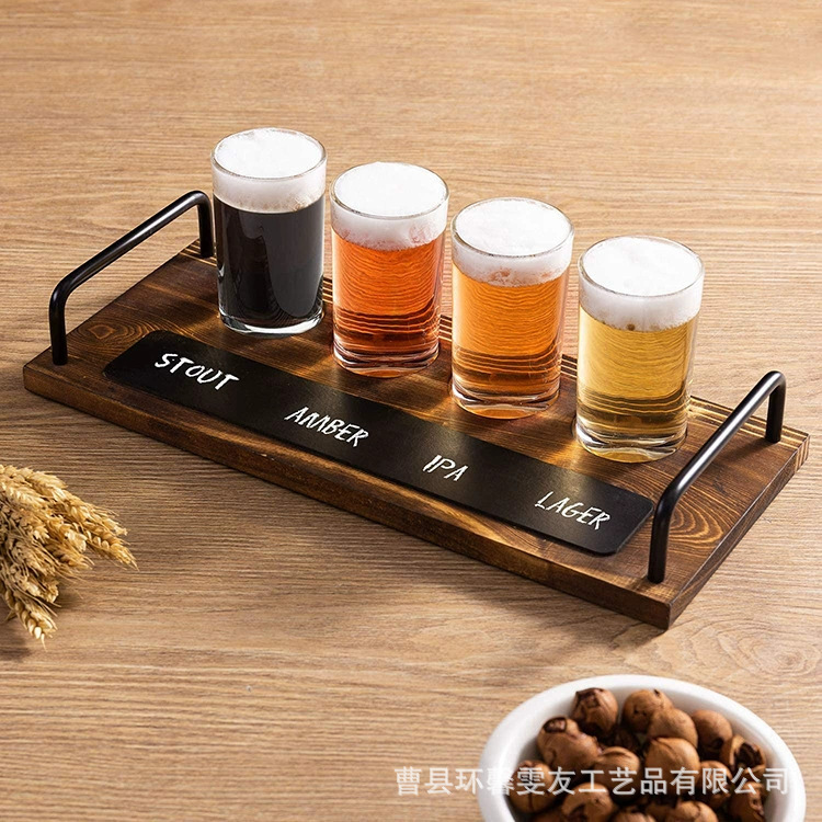 木质做旧风啤酒酒托酒吧木质松木茶托托盘木质手柄托盘餐盘酒杯托