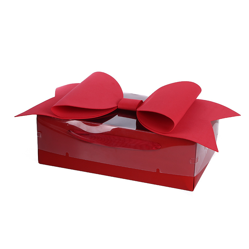 Caja de regalo con lazo de flores, caja de regalo para el Día de San Valentín, caja de regalo con tapa transparente, caja de embalaje para frutas, caja de regalo portátil.