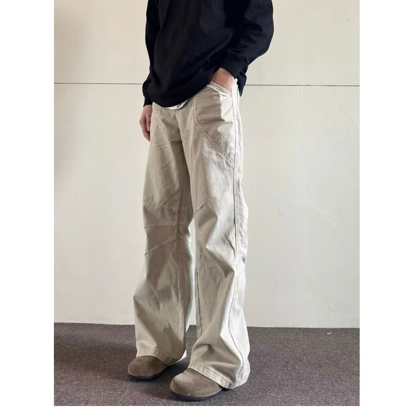 American-Style Work Pants for Men, Vibe High Street, Washed Casual Versatile Long Pants, Vintage Loose Straight-Leg Flared Pants