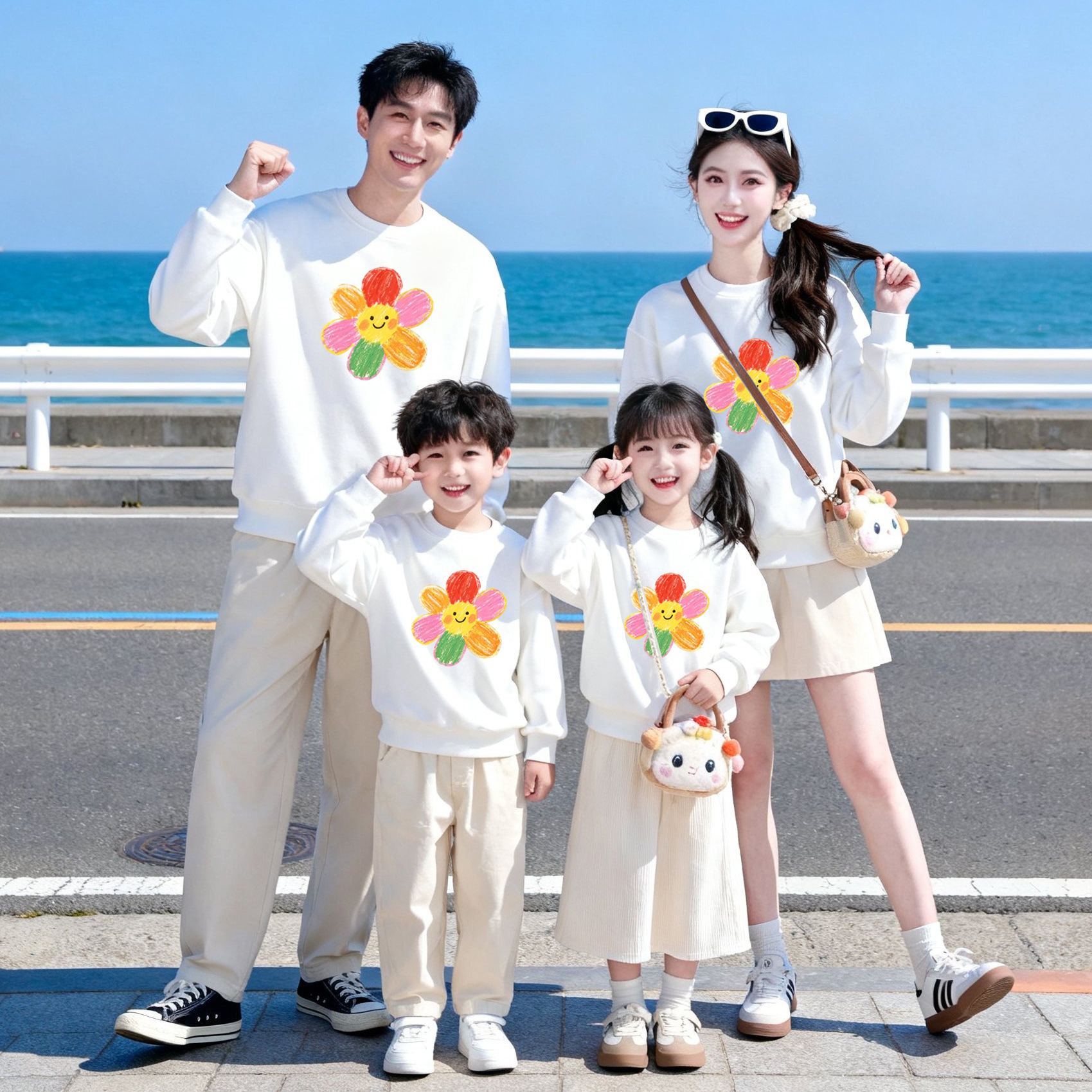 Colorful Sunflower Family Outfits 2026 Fall/Winter New Sweatshirts for Kindergarten Events and Performances for Families of Three or Four