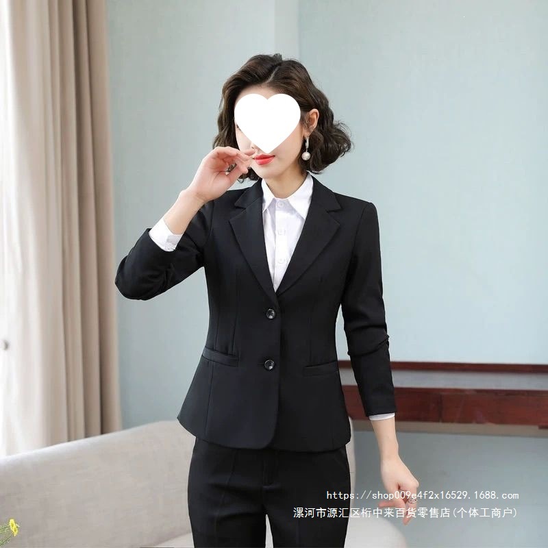 New fitted waist blazer suit for women, professional attire, formal wear, elegant black for college students, perfect for interviews.