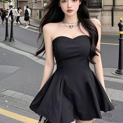 女性用フレンチブラックワンショルダーチューブトップドレス、春と夏、ハイエンド、軽い贅沢、社交界の女性、ロイヤルシスターファッションウエスト
