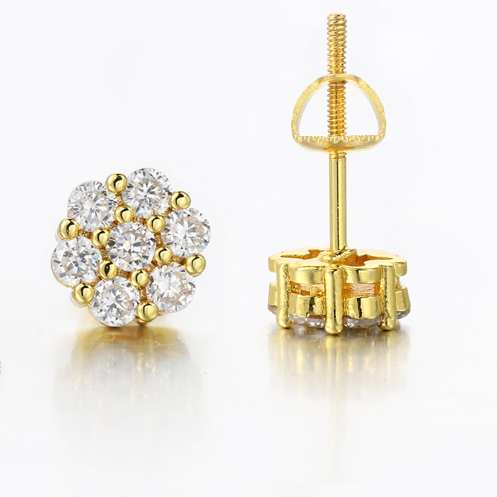 Plating, Inlay Design 1 Pair Hip-Hop Flower Plating Inlay Copper Zircon White Gold Plated Gold Plated Ear Studs