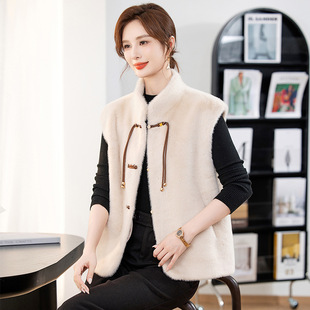 New Chinese-style Mother's Winter Clothes Vest Fur One-piece Warm Ware-waistcoat Middle-aged Women's Autumn and Winter Mink Fleece Horse Clip Jacket