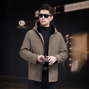 Haining Fur One Men's Whole Mink Mink Liner Hooded Mid-length Pike Fur Men's Mink Coat