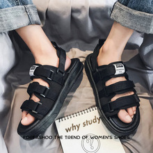 新款2025爆款凉鞋男休闲韩潮流外穿一字拖运动情侣男生露趾沙滩鞋