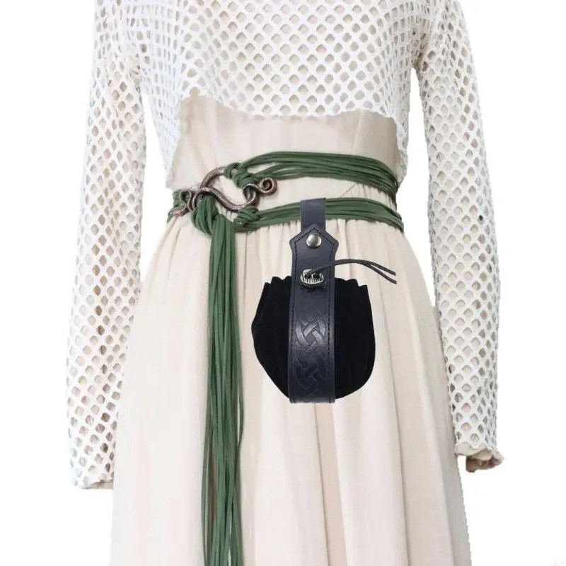 녹색 뱀 버클 벨트 + 검정색 허리 가방