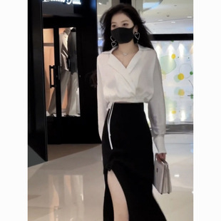 Internet Celebrity Simple Two-Piece Skirt for Women 2025 Spring and Autum New Style Light and Mature Style Slimming Look Sun Protection Shirt + Half Skirt