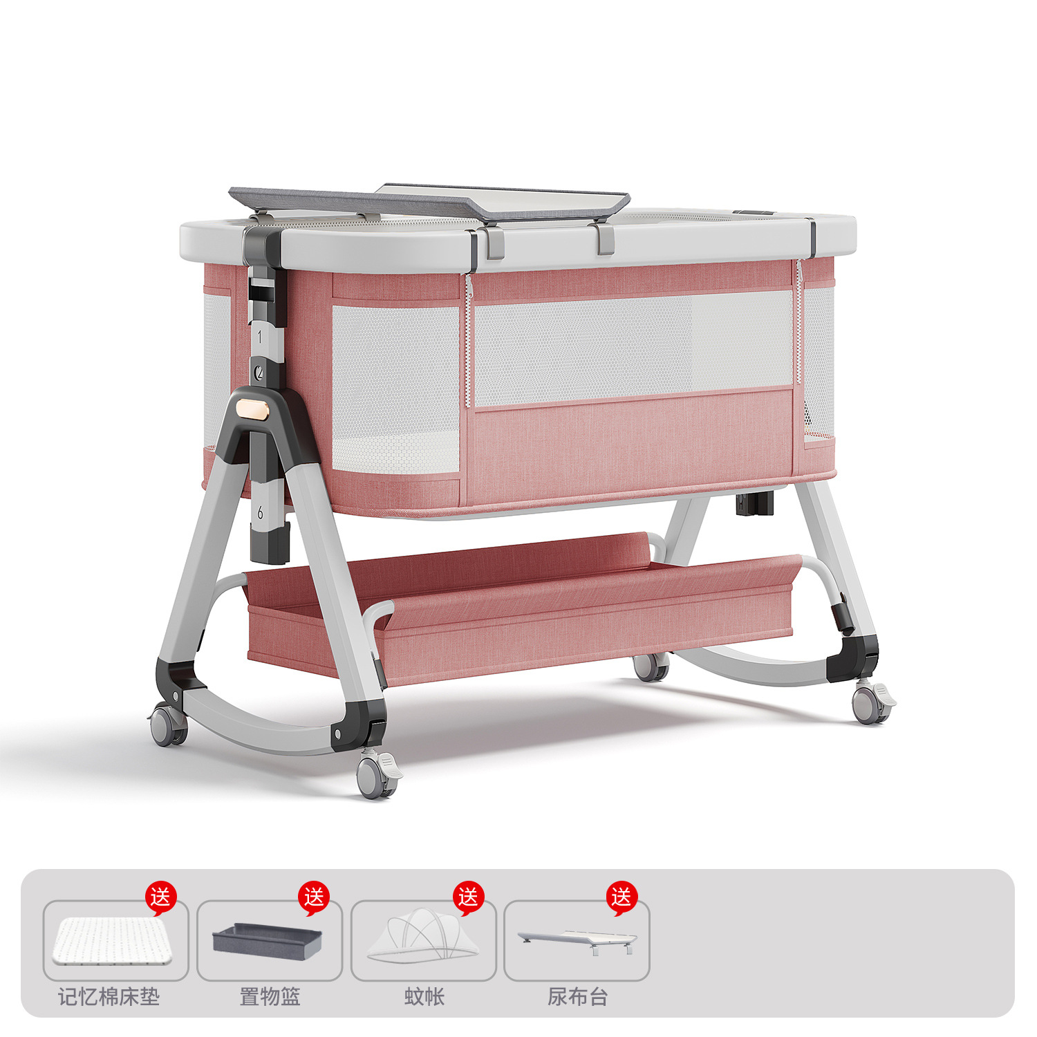 Cama para bebés, cama de cuna para recién nacidos, cama de empalme grande, cama móvil portátil plegable multifuncional 2 en 1