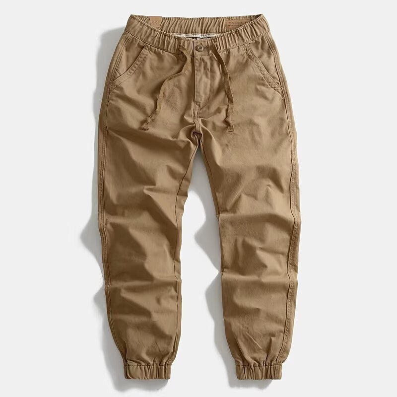 American Style Retro Casual Overalls Old Washed Loose Straight Tube Sports Drawstring Nicking Leg Trousers for Men