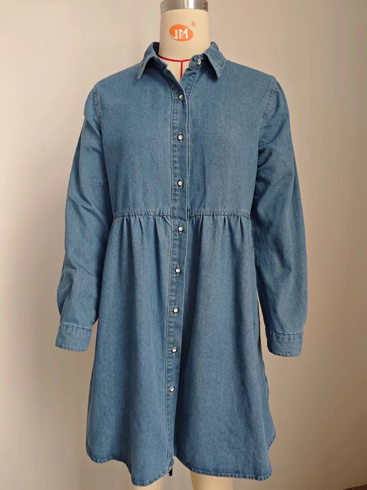 Spring Washed Loose Casual Denim Dress Midi Dress for Women