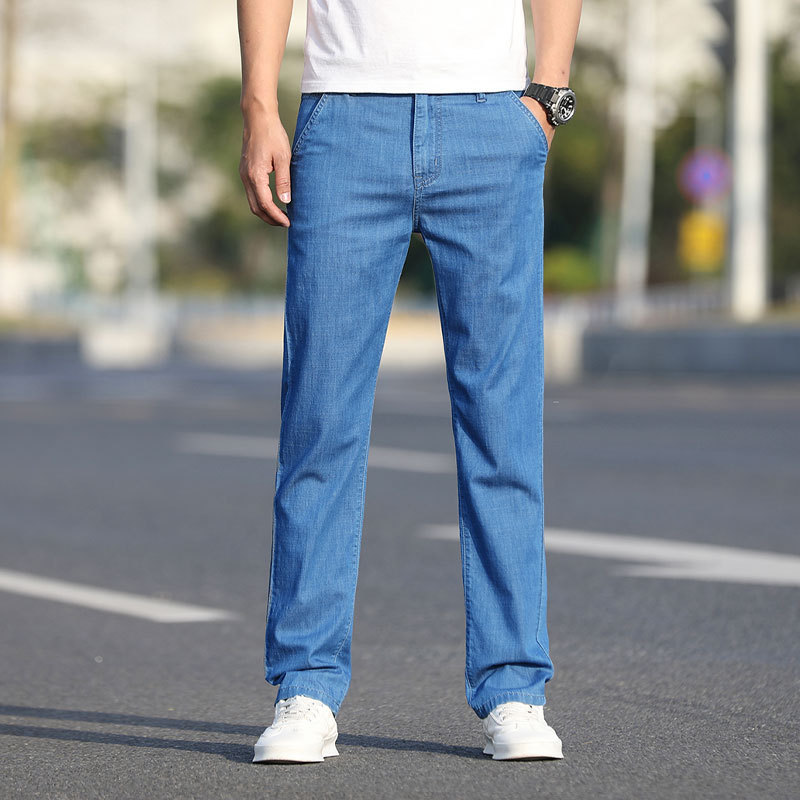Men's Tencel Lyocell Jeans Thin Business Loose Straight Men's Pants Versatile Stretch Men's Long Pants