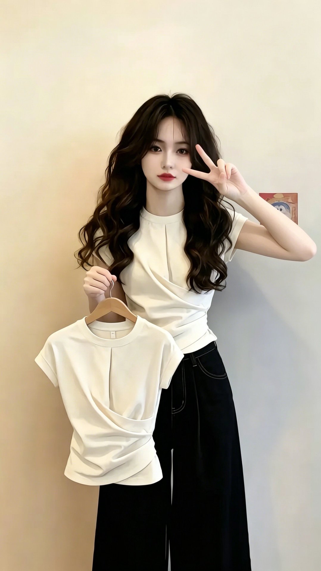 Áo thun nữ cổ tròn tay ngắn thiết kế mới mùa hè — màu trắng ngà chi tiết 3