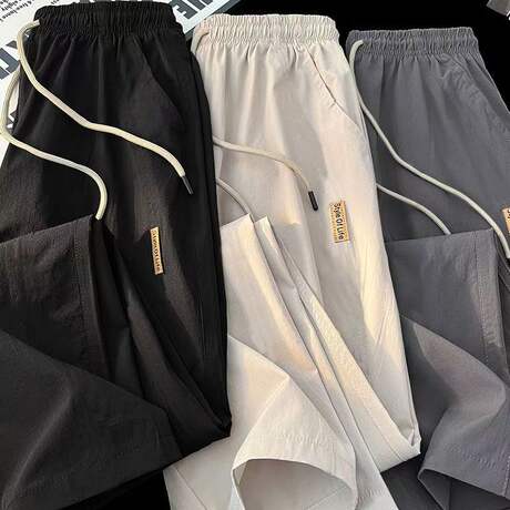 New Quick-Dry Men's Pants for Summer, Loose Casual Versatile Drapey Breathable Ice Silk Pants for Teenagers, Thin Summer Style