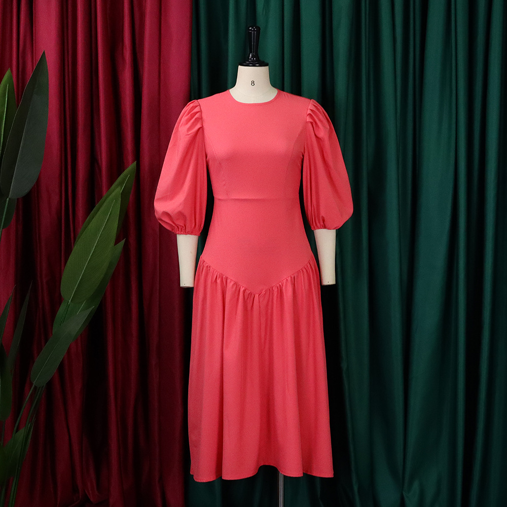 Plus Size Fashion Dress Ruffled Design Puff Sleeves Trendy Style Suitable for Casual or Formal Occasions Wholesale