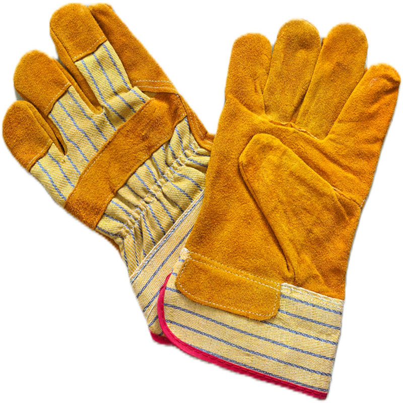 供應外貿出口C級黃色二層牛皮10寸勞保用全掌手套