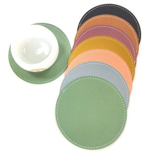 New leather insulation coaster round solid color coaster non-slip waterproof disposable oil-proof insulation pad coffee coaster
