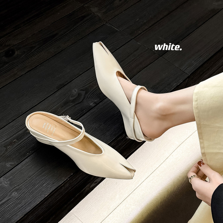 Sandal nữ hở mũi gót nêm cao da bò tăng chiều cao quai ngang — màu đen, màu trắng, màu mơ chi tiết 58