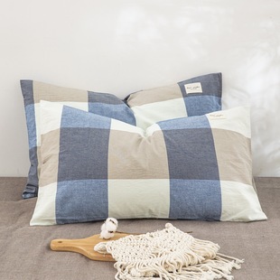 Japanese Style Simple Washed Cotton Cotton Pillowcase Solid Color Cotton Yarn-dyed Pillowcase Student Dormitory Pillowcase