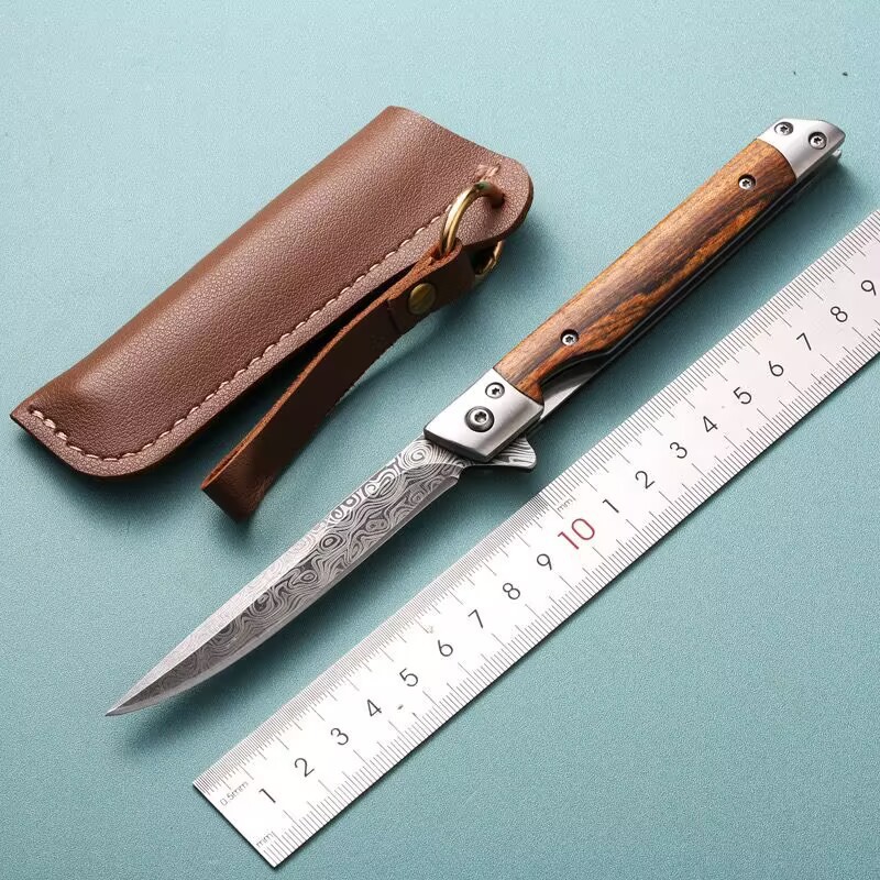 Camping al aire libre multipropósito ligero cuchillo de apertura rápida de acero inoxidable con cuchillo plegable de alta dureza plegable de Damasco image 9