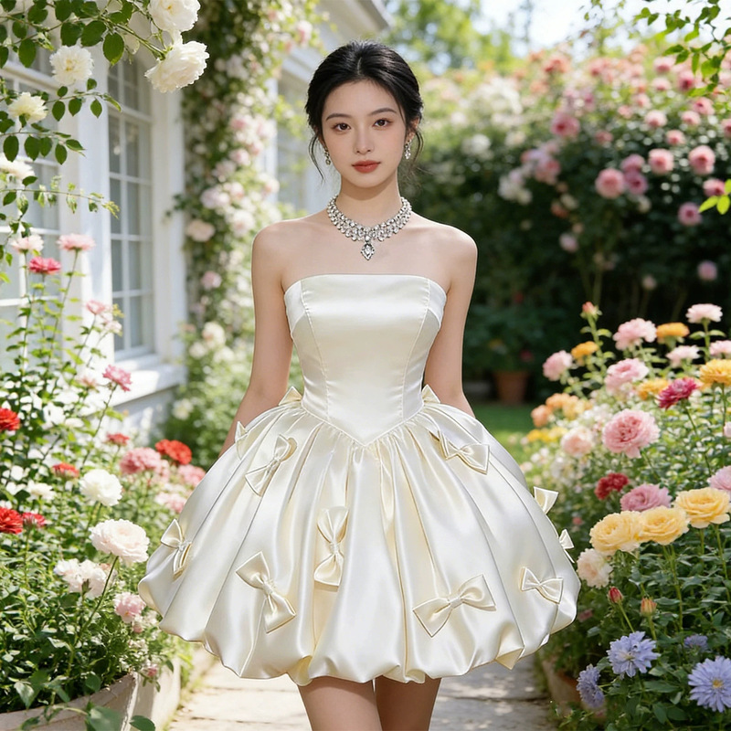 Strapless Birthday Dress for Women, High-End Student Graduation Party Princess Dress, Short Style for Coming-Of-Age Ceremony, Petite Hostess Dress Strapless Birthday Dress for Women, High-End Student Graduation Party Princess Dress, Short Style for Coming-Of-Age Ceremony, Petite Hostess Dress