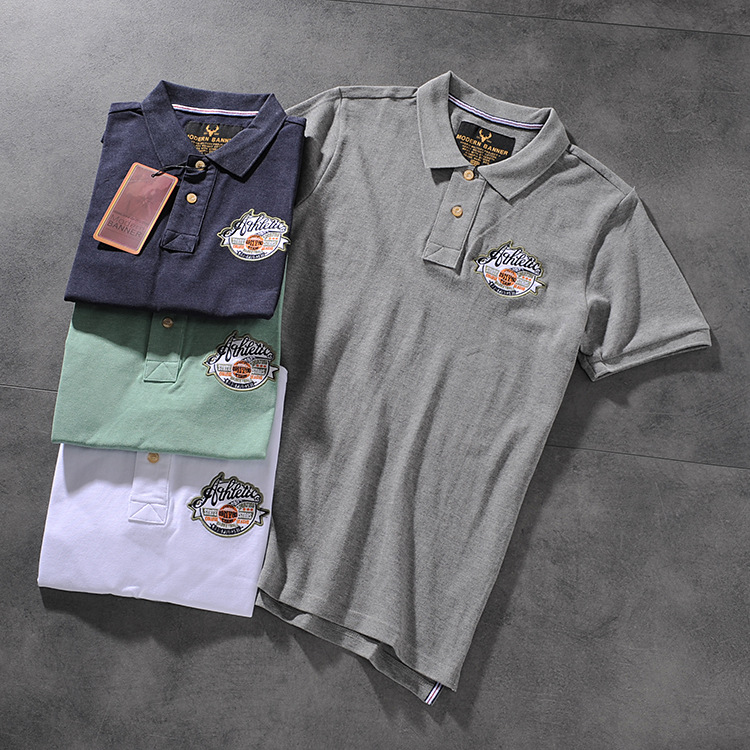 Modern banner American minimalist 100 simple embroidered wash men's turn collar short-sleeved POLO shirt M704 2