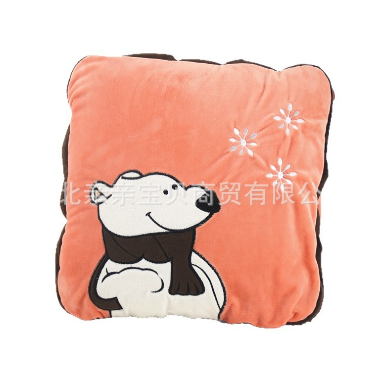 Procesamiento personalizado almohada multifuncional colcha de coral de doble uso mantas de lana de oficina almohada de siesta impresa logotipo