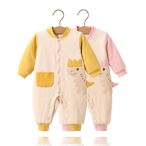Baby one-piece spring outfit new pure cotton three-layer padded outerwear for newborns category, warm for baby boys and girls