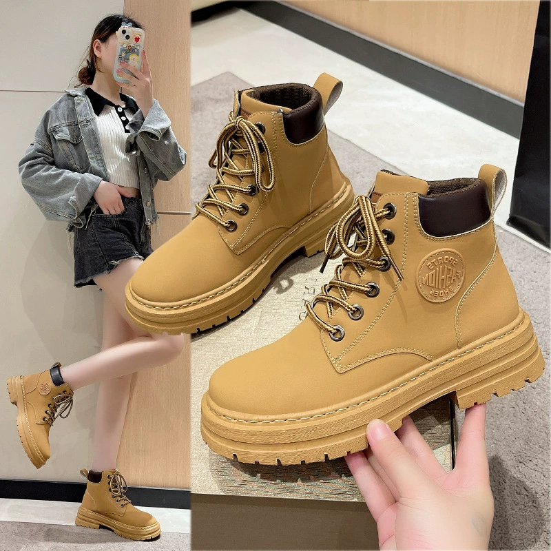 2023 Новая Осенняя женская обувь, короткие сапоги, модные износостойкие водонепроницаемые высокие сапоги Martins с мягкой подошвой, Нескользящие сапоги из ревеня