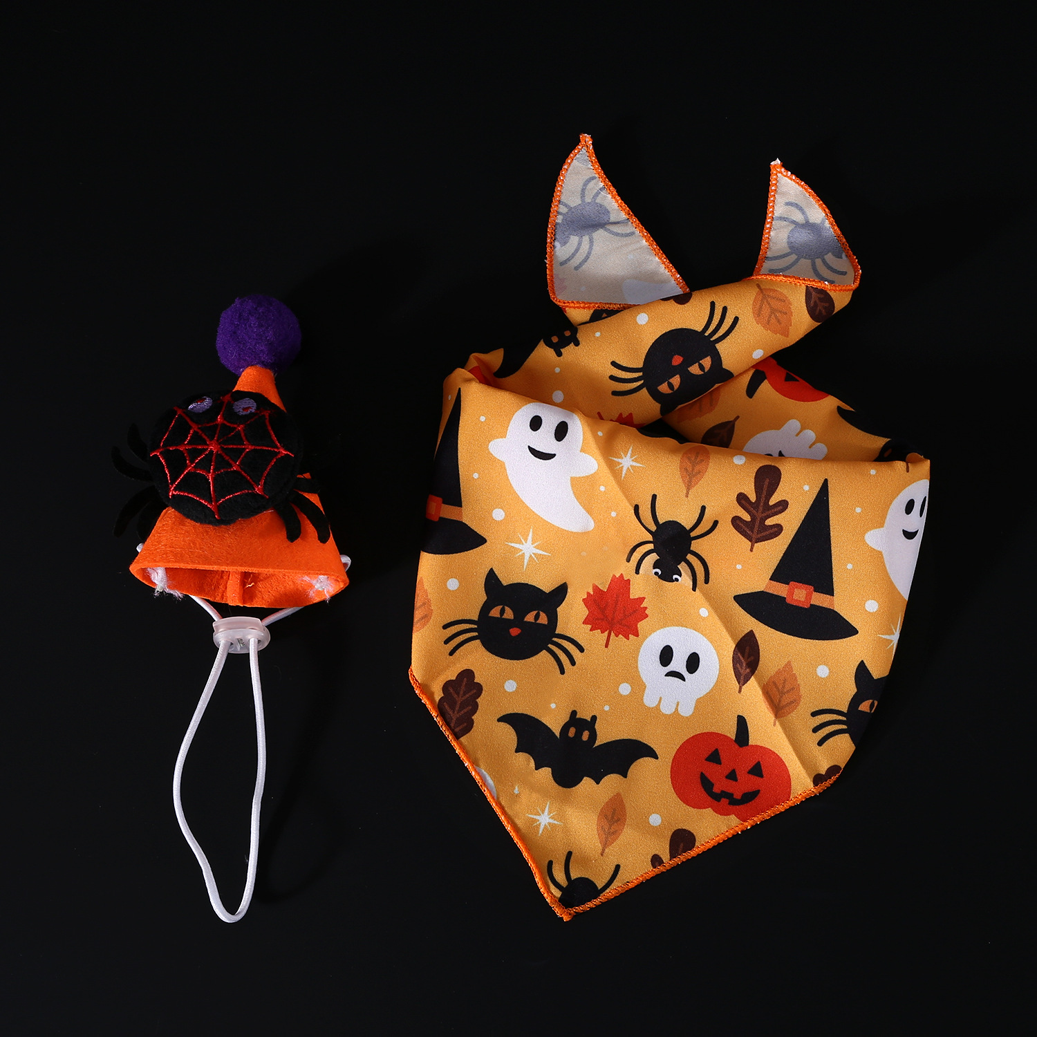 2024 mascotas Halloween set murciélagos araña calabaza sombrero tocado de encaje围裙 pañuelo gato perro