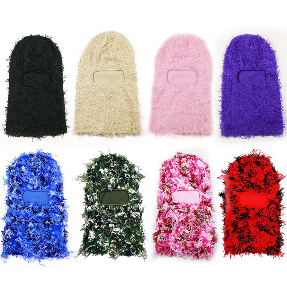 跨境爆款亚马逊帽子巴拉克拉法个性迷彩针织男女冬季毛线保暖帽子
