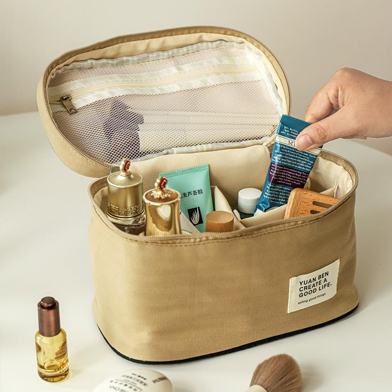 Thickened Fabric Compartment Cosmetic Bag Portable Travel Large Capacity Storage Bag Travel Luggage Organizer Wash Bag
